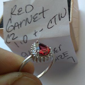 Amazing red Almandine garnet ring with cubic zirconia white stones size 7